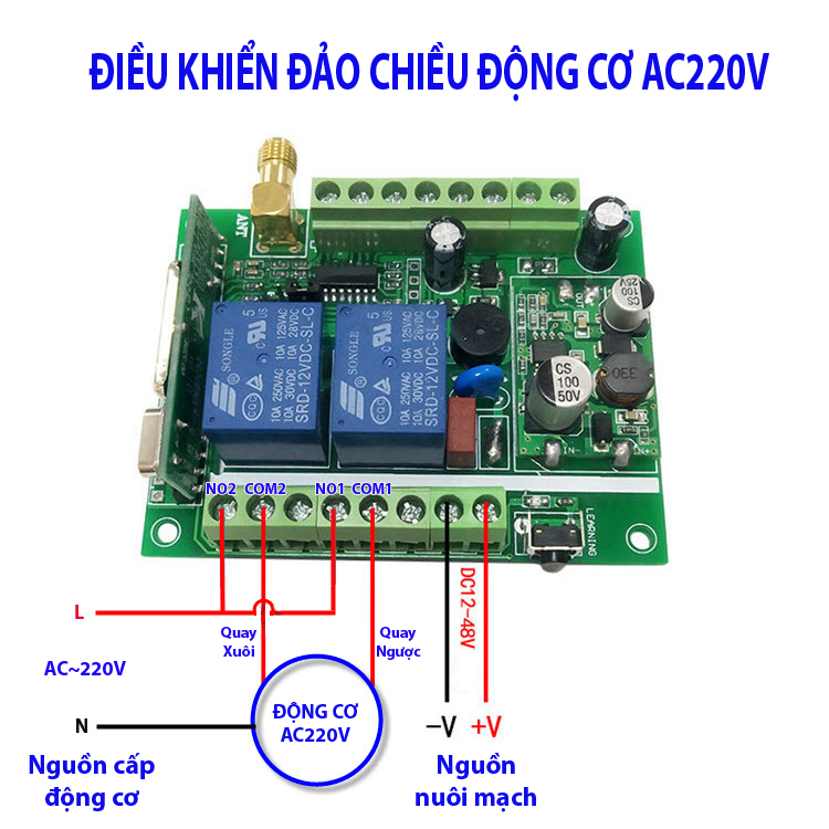 Công tắc điều khiển đảo chiều động cơ DC12-48V có hành trình V5_Tần số 315Mhz