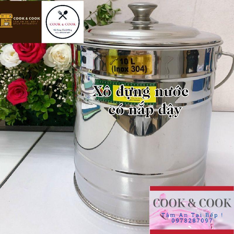 Xô inox 304 có nắp đựng nước lèo, đựng đá dung tích 10, 15 lít