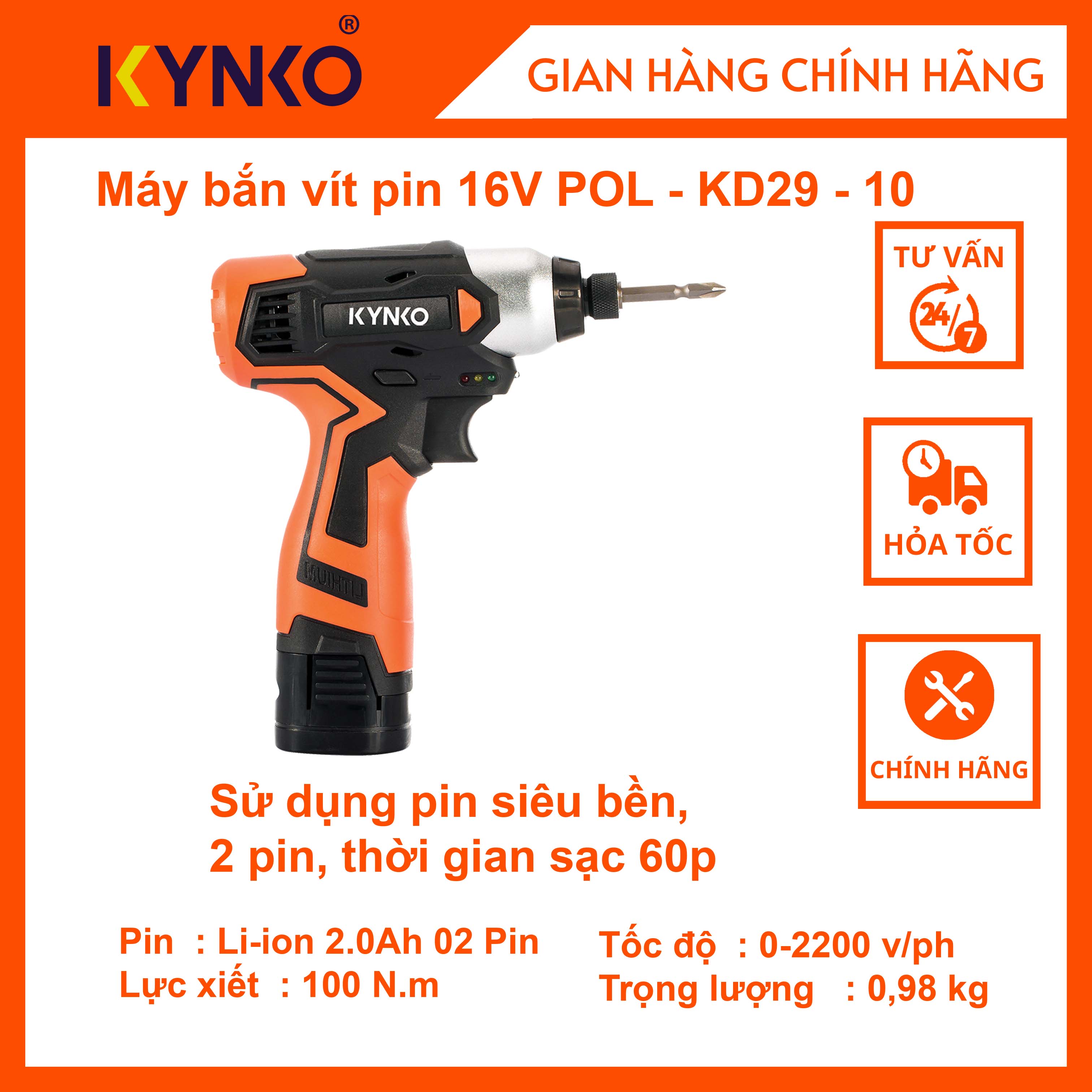 Máy bắn vít pin cầm tay chính hãng Kynko 16V POL-KD29-10 #6291 giá tốt