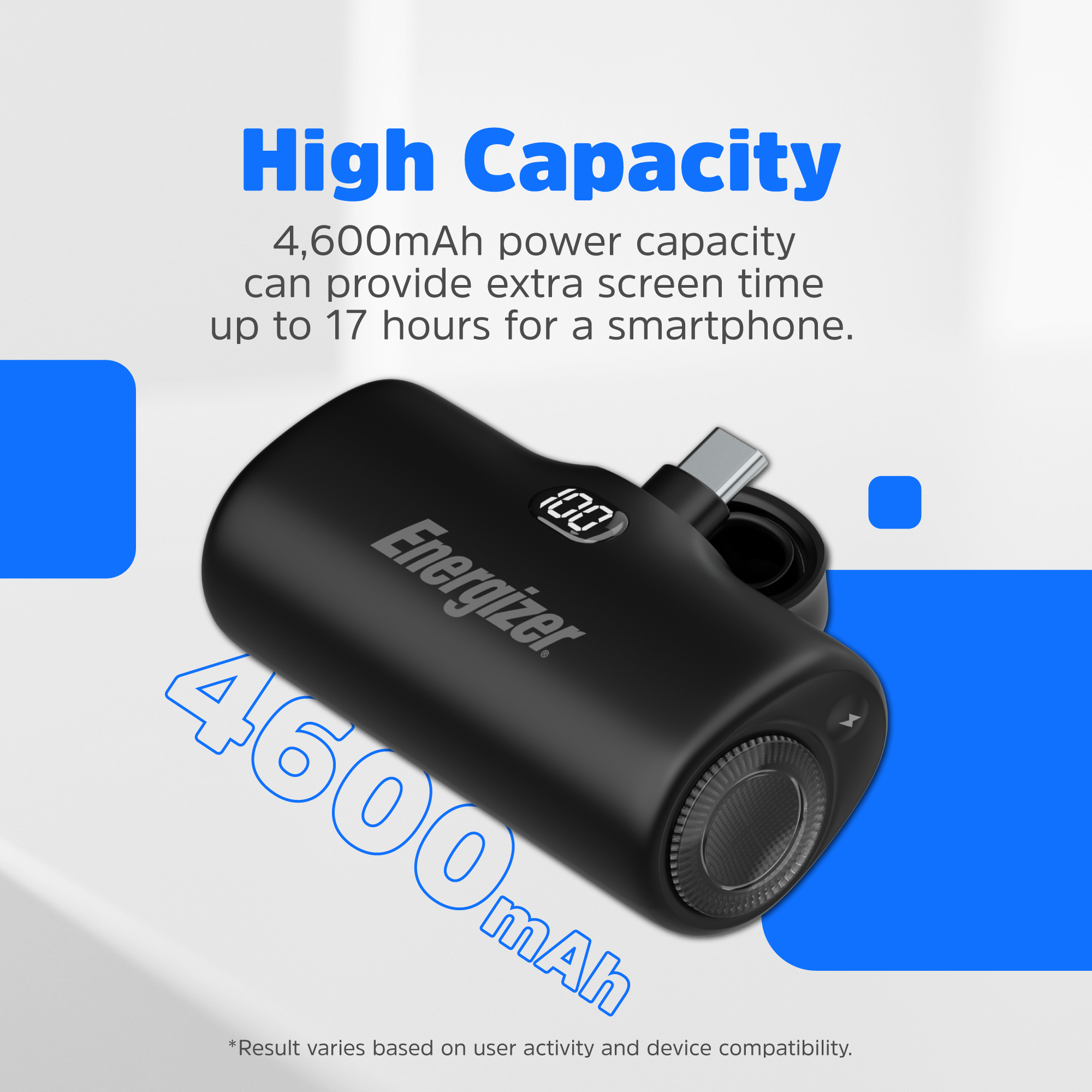 Sạc dự phòng Energizer 4,600mAh 3.6V Li-ion UE4600PQBK,Sạc nhanh PD 22.5W, bảo hành 24 tháng 1 đổi 1 - Hàng chính hãng
