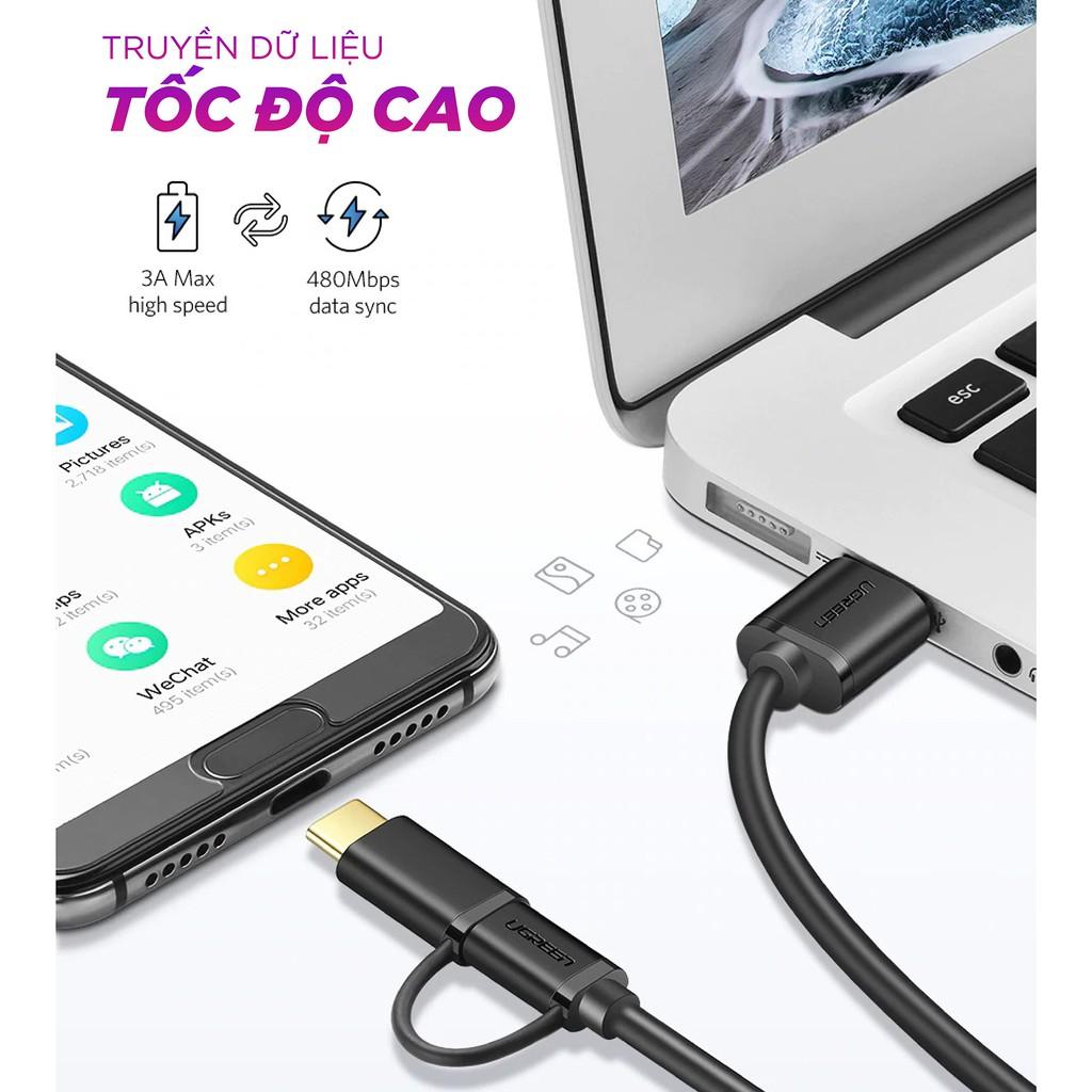 Dây USB đa năng 2 trong 1 đầu ra Micro-USB và USB Type-C UGREEN US142 - Hàng Chính Hãng