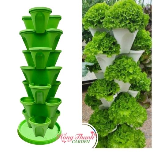 Chậu Tháp , Tháp Trồng Rau Hữu Cơ/ Tháp Trồng Hoa / Dâu Tây - Nhựa Cao Cấp, Tiện Lợi, Tiết Kiệm Không Gian, Trang Trí Nội Thất, Sân Vườn