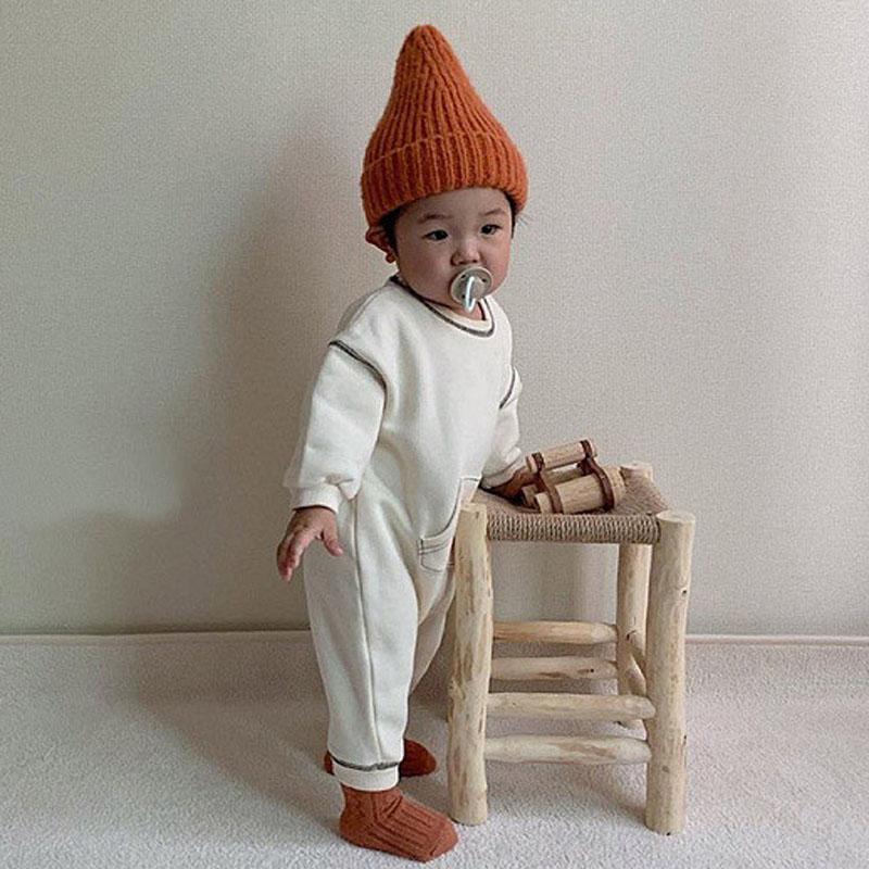 MILANCEl Thu Đông 2021 Bộ Quần Áo Cotton Solid Tập Đi Cho Bé Áo Liền Quần Đùi Bé Trai Phong Cách Hàn Quốc Cho Bé Romper Áo Liền Quần