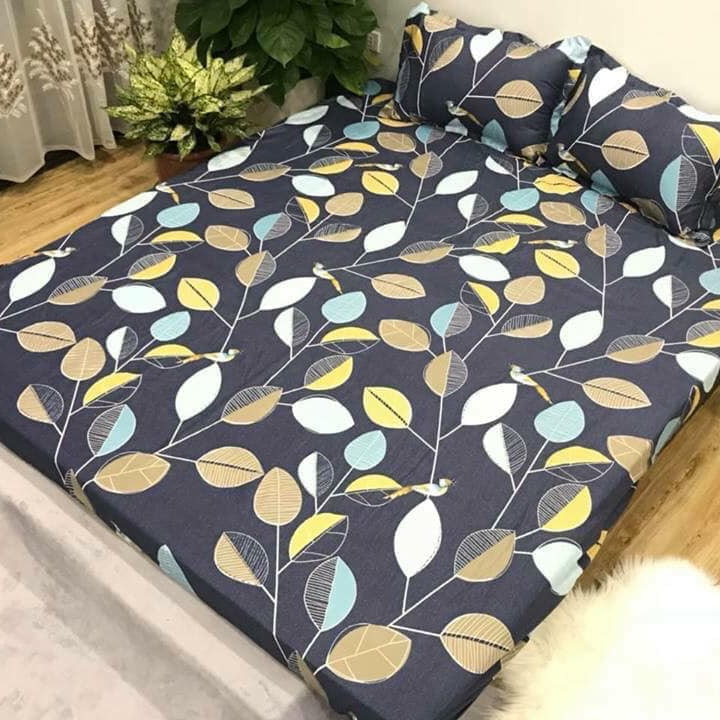 Set 3 món ga gối Poly cotton PL2 - Lá Đen + Tặng 1 vỏ gối ôm - Tặng kèm 1 móc khóa Houston