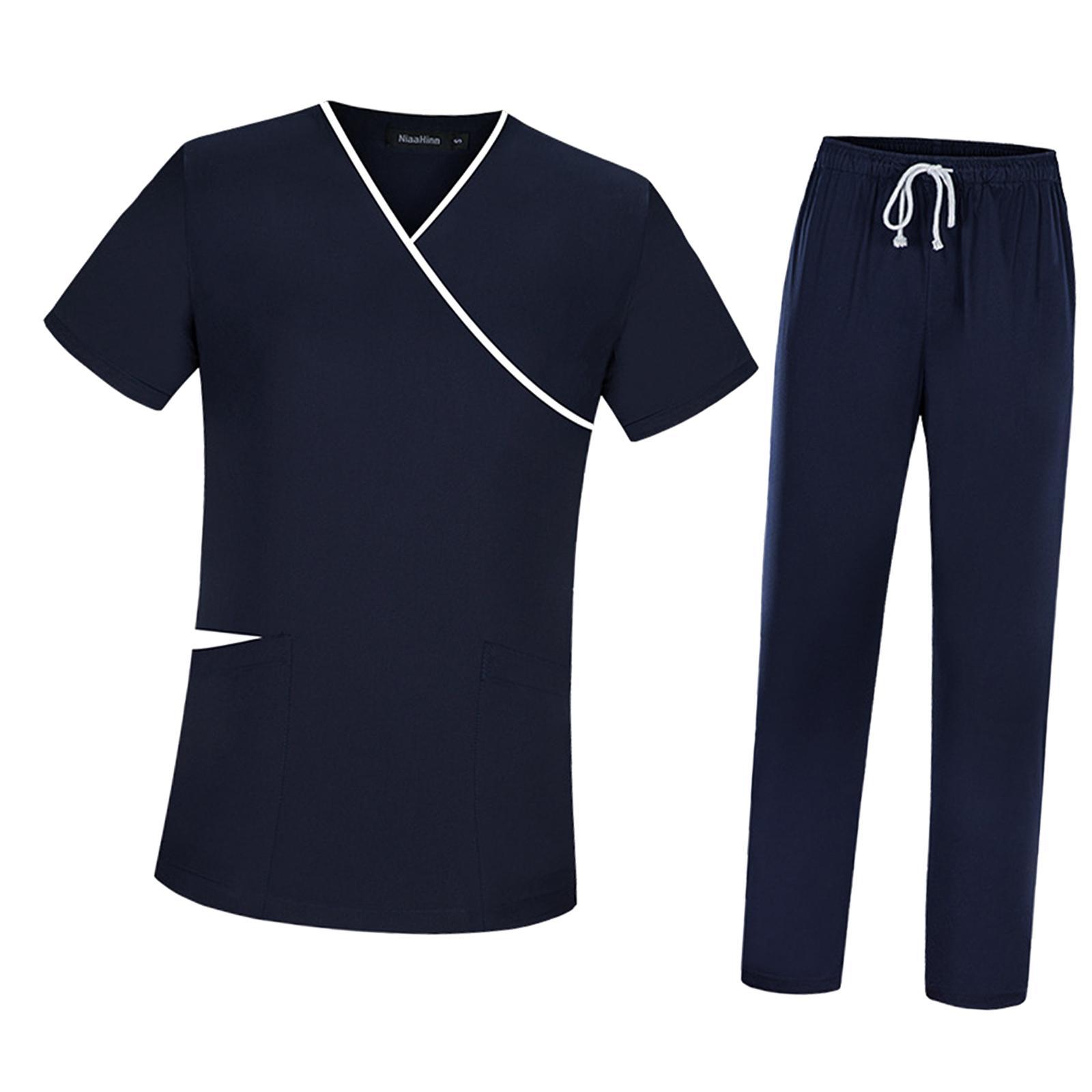 Women Scrubs Set Breathable Elastic Waist Scrub Top and Bottoms with Pockets