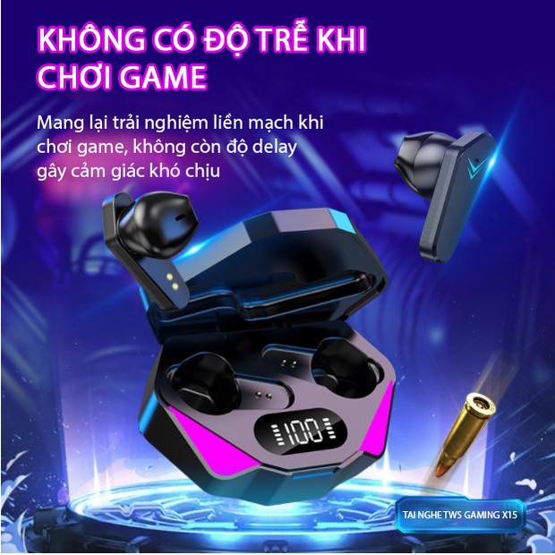 Tai nghe gaming X15 - Pin 4h - Cảm biến chạm - Tự động kết nối - Âm thanh nổi - Bluetooth 5.0 - Thiết kế thể thao - Hàng chính hãng