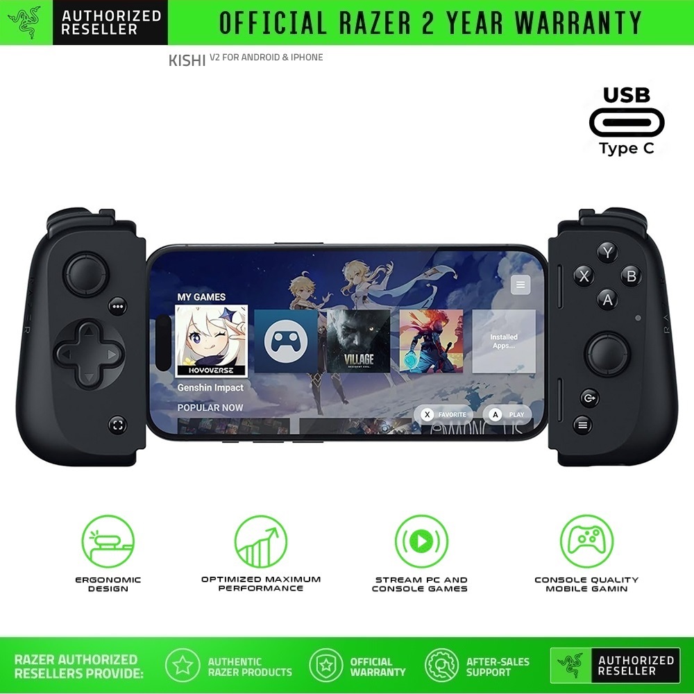 Tay cầm điện thoại Razer Kishi V2 USB C - Gaming Controller for iPhone and Android_Mới, hàng chính hãng