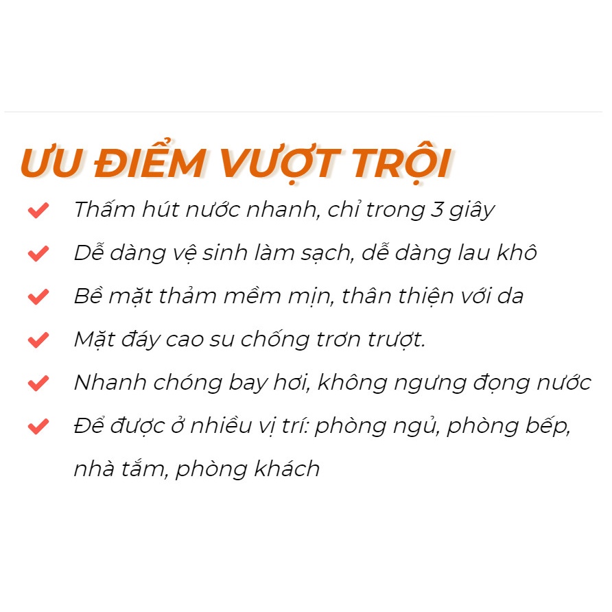 Thảm Hút Nước Siêu Thấm Nước - Thảm Lau Chân Silicon Siêu Mềm, Dày Chất Liệu Chống Trượt