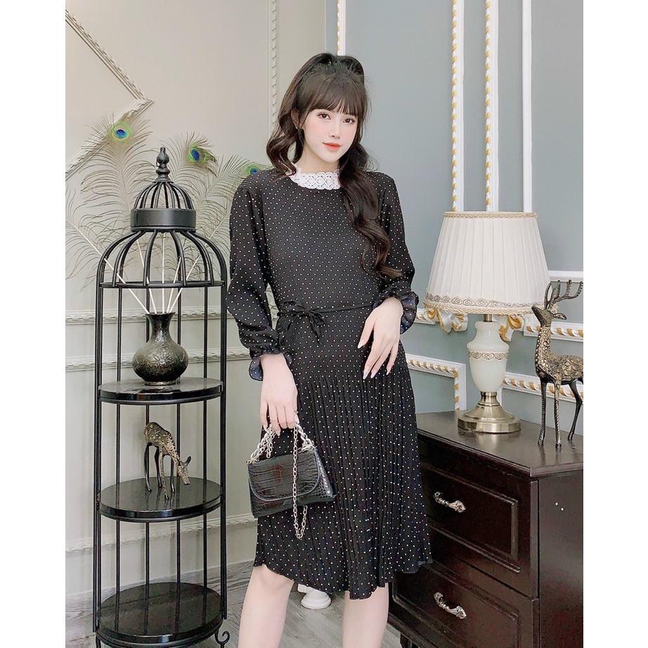 Váy bầu thu đông, đầm bầu dài tay thiết kế công sở Cao cấp, xếp ly dáng suông