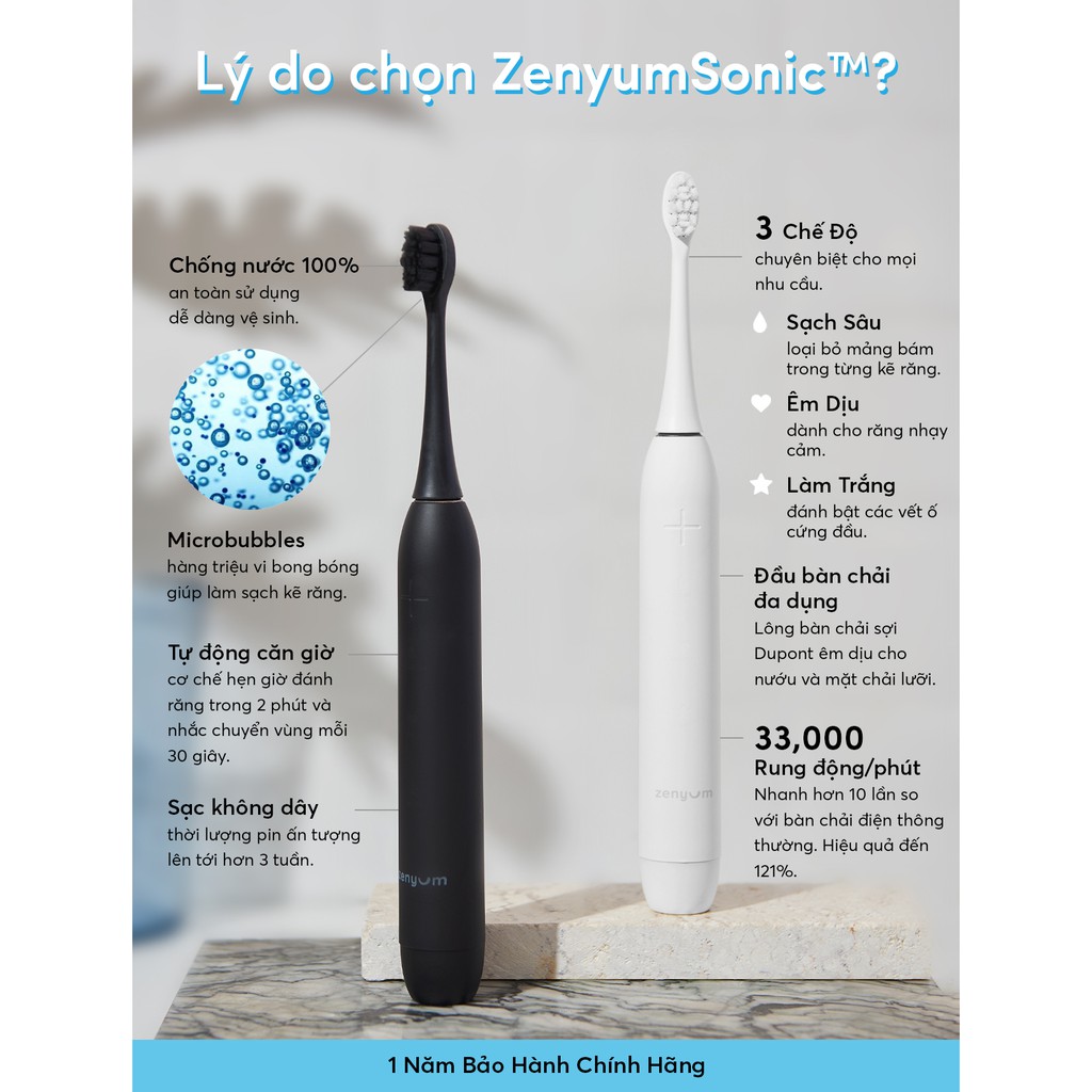 [Chính Hãng] Bộ Bàn Chải Đánh Răng Điện ZenyumSonic &amp; 3 Đầu Thay Thế - Xanh Mint - Công Nghệ Singapore