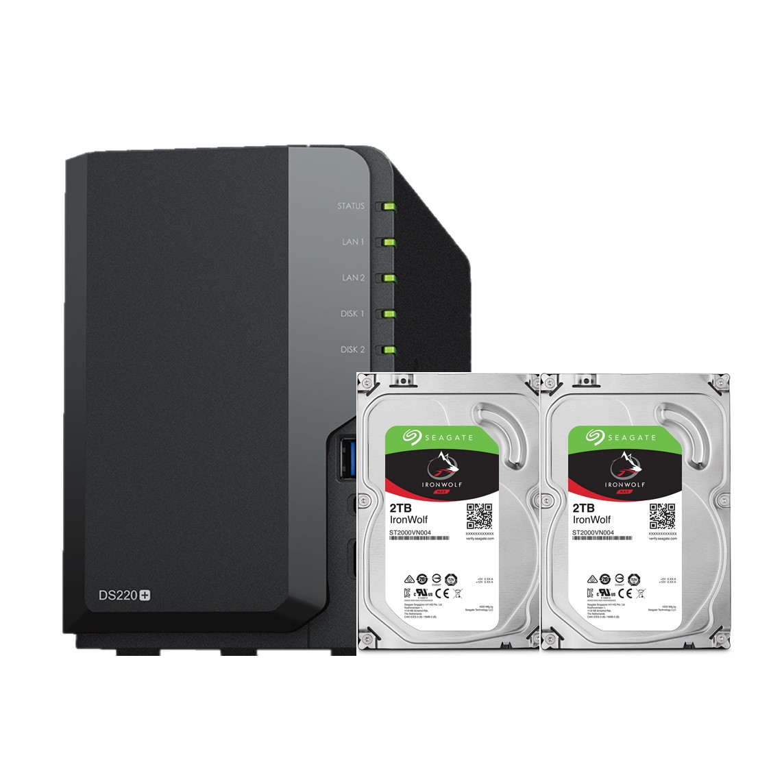 Combo: Thiết bị lưu trữ qua mạng DS220+  &amp; 2 x Seagate HDD ST2000VN004 (Hàng chính hãng)