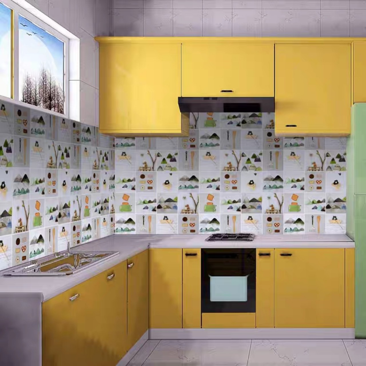 Cuộn 3 Mét Decal Giấy Dán Bếp Tráng Nhôm Cách Nhiệt Sông Núi