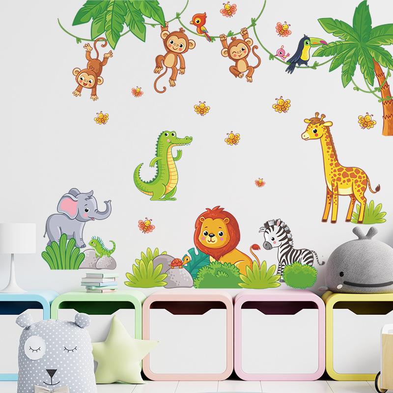 Decal Dán Tường Rừng Động Vật Decal Dán Tường Hươu Cao Cổ Voi Khỉ Trang Trí Treo Tường Phòng Ngủ Trẻ Em Đi Nhà Trẻ Phòng Khách