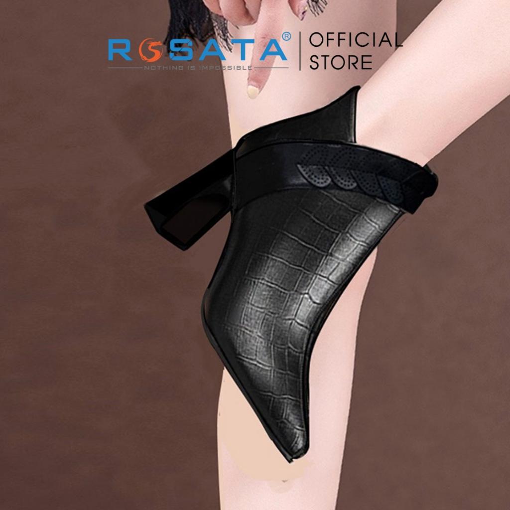 Giày boot ROSATA RO445 bốt nữ cổ cao, đế cao 8 phân thời trang hàn quốc cao cấp da Pu loại 1 mềm mại khóa kéo - Trắng