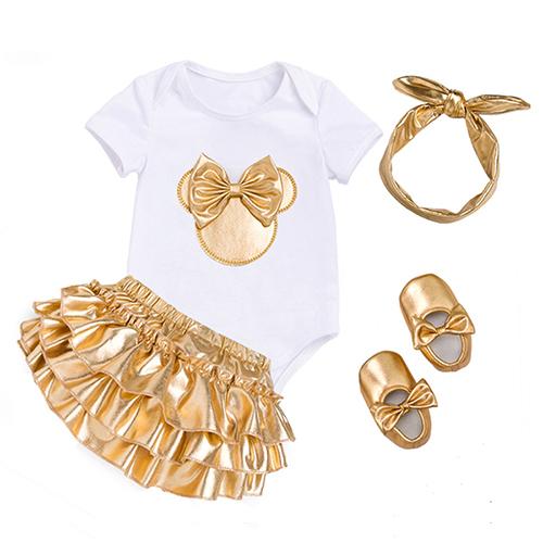 4 Cái/bộ Bé Gái Romper Áo Liền Quần Bộ Quần Áo Cotton Jumpsuit Vàng Xù Bloomers Quần Shorts Đầu Phù Hợp Với Quần Áo Sơ Sinh Trang Phục