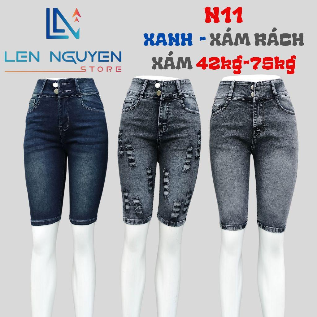 N11_Quần jean nữ, ngố 5 tất, lưng cao, quần bò nữ dáng ôm, quần rin nữ có big size, cho 42kg đến 75kg,LEN NGUYEN STORE - Xanh