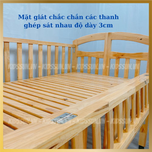 Nôi Cũi Gỗ Cho Bé Chất Liệu Gỗ Thông Kích Thước [130x80x96cm] Màu Tự Nhiên Chịu Tải Lên Tới 60kg Tặng Kèm Bánh Xe