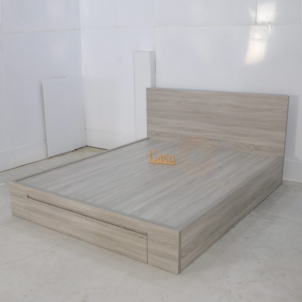 GIƯỜNG NGỦ GỖ MDF PHỦ MELAMINE MÀU XÁM VÂN GỖ CAO CẤP