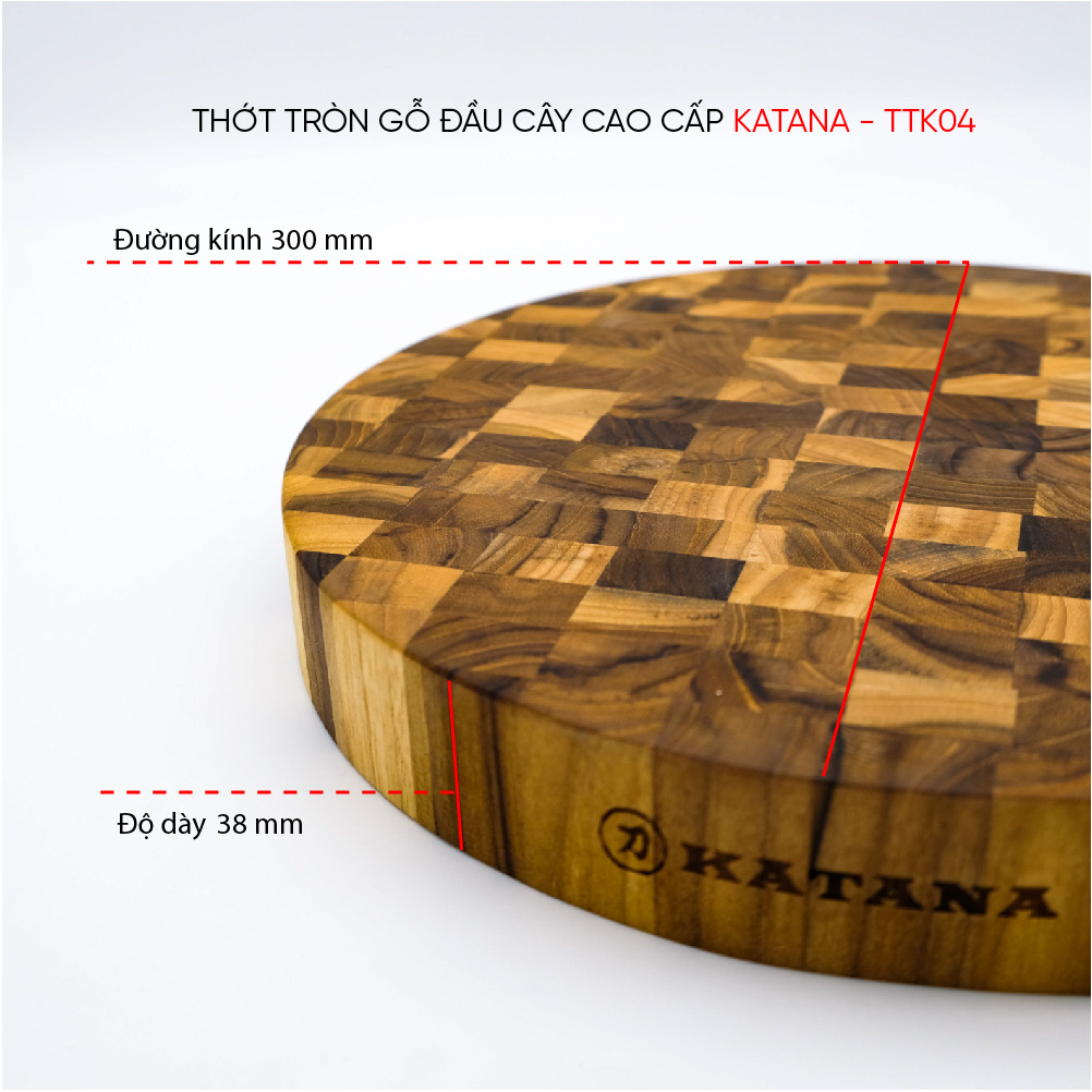 Thớt gỗ teak cao cấp  loại dày TKT04 - thớt tròn kích thước 38x300x300mm