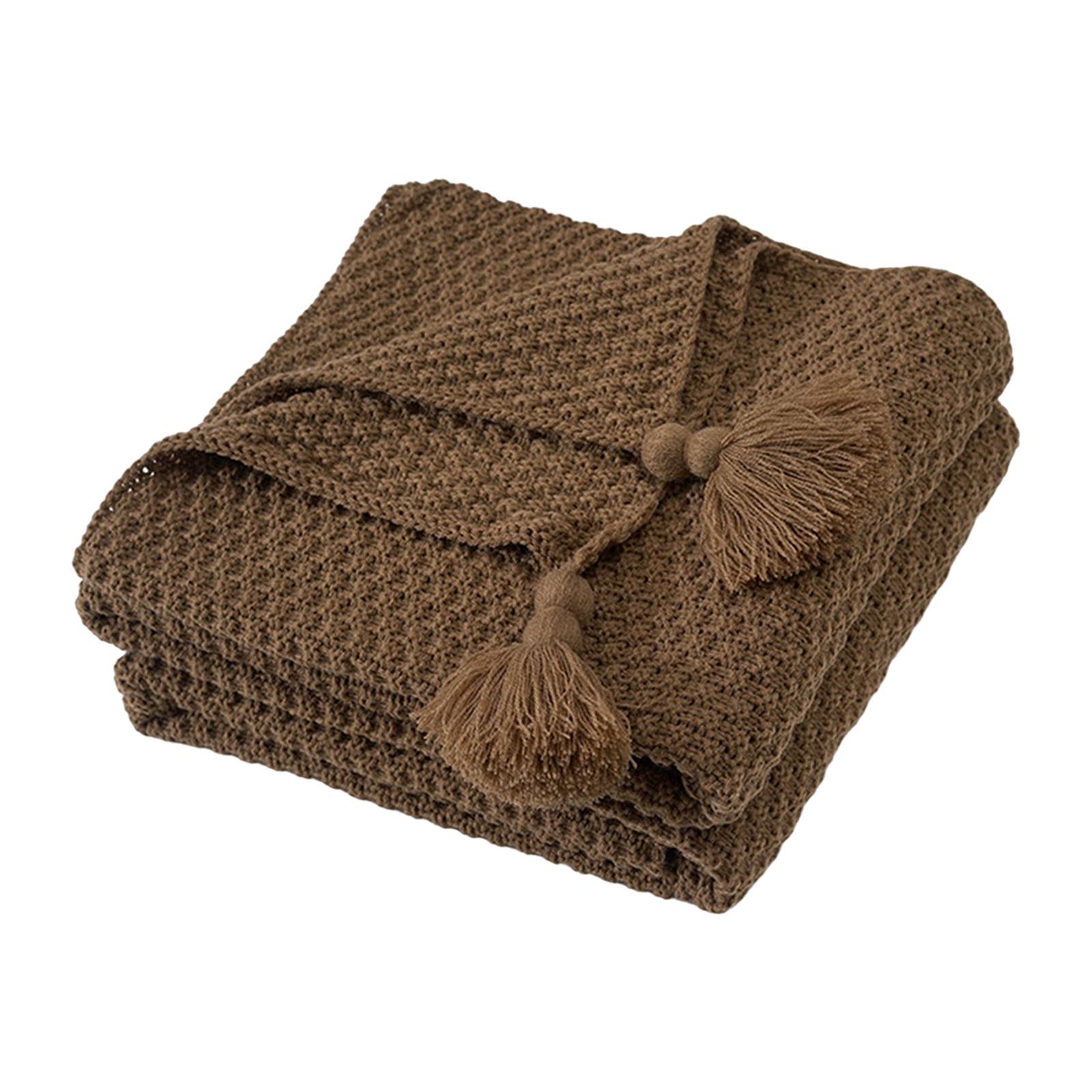 Knit Throw Blanket Camping Blanket with Tassel Soft for Bed Couch Sofa
