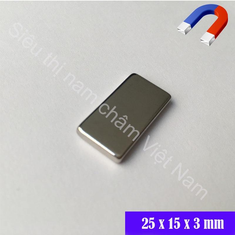 Nam châm hình chữ nhật kích thước 25x15x3mm, nam châm đất hiếm siêu từ tính