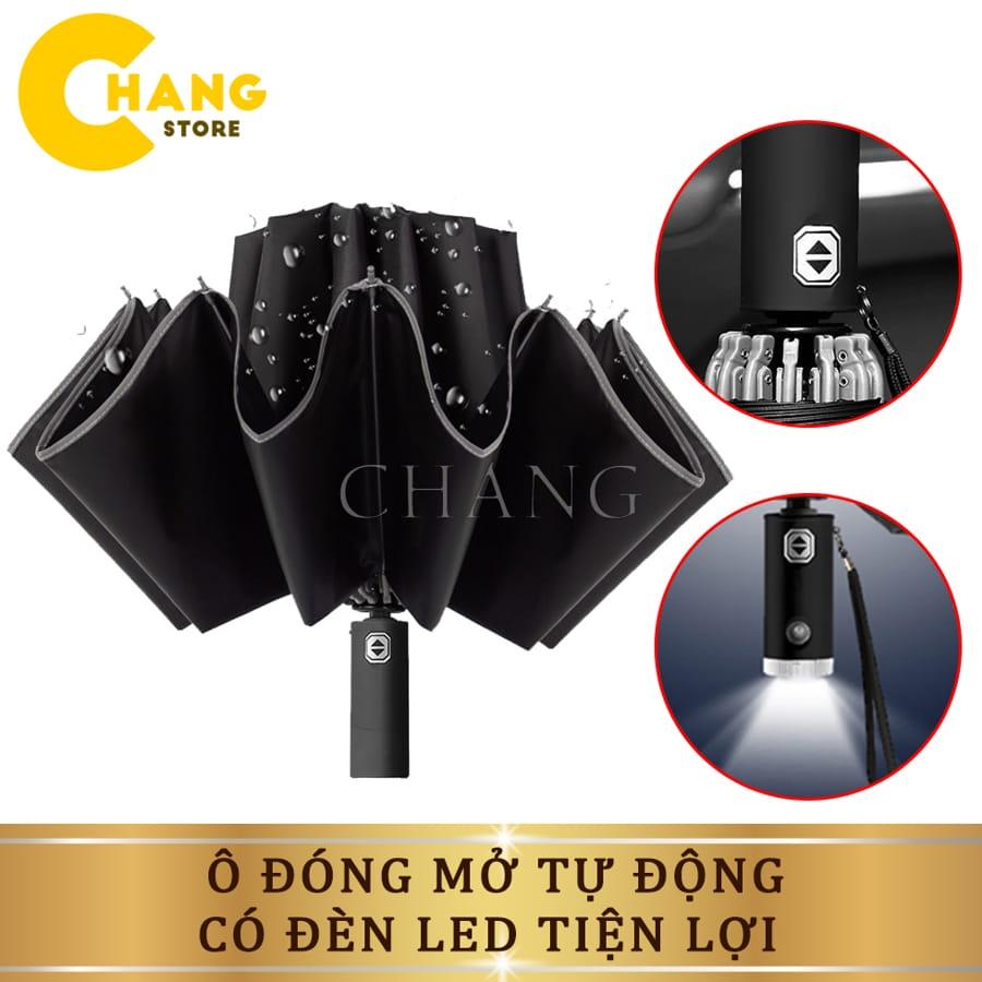 Ô Tự Gấp Gọn Tự Động Hai Chiều Cao Cấp, Dù Đóng Mở Tự Động Có Kèm Đèn Pin Tiện Lợi