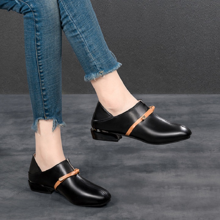 [CAO CẤP] Giày loafer nữ dây nâu, giày nữ đế thấp S306 MÀU ĐEN