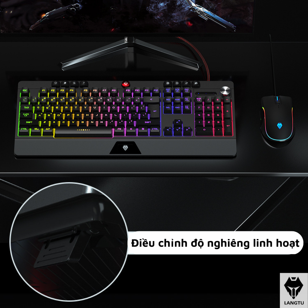 Bàn Phím Giả Cơ Gaming Kèm Chuột V9000 LANGTU Có Dây Đèn Led Hàng Chính Hãng