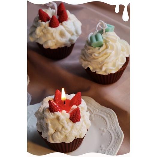 Nến Thơm Bánh Cupcake Dâu Tây Mini Hàn Quốc, Phụ Kiện Decor, Quà Tặng