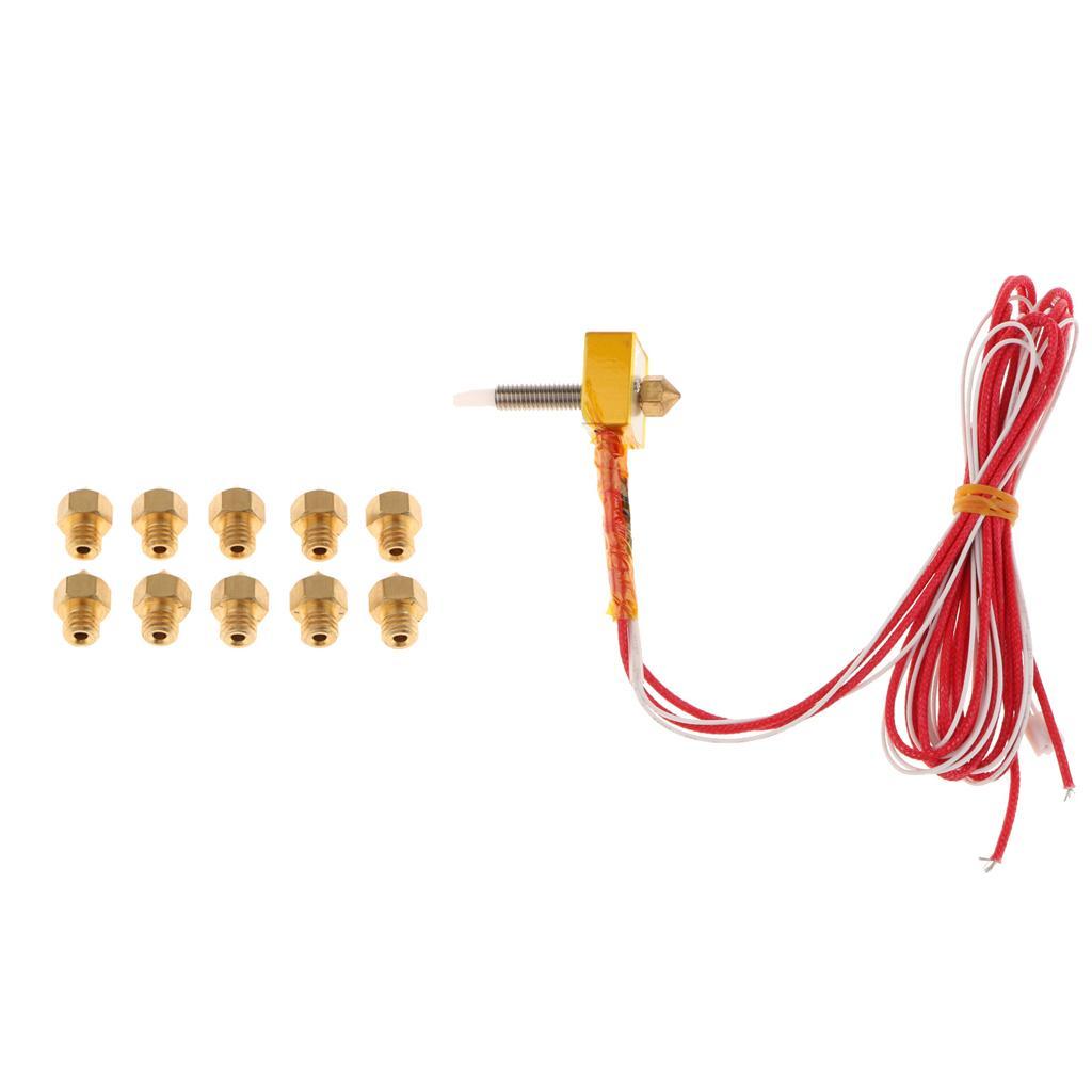 Assembled Heating Extruder Hot End +10pcs 0.4mm Nozzle For MK8 3D Printer