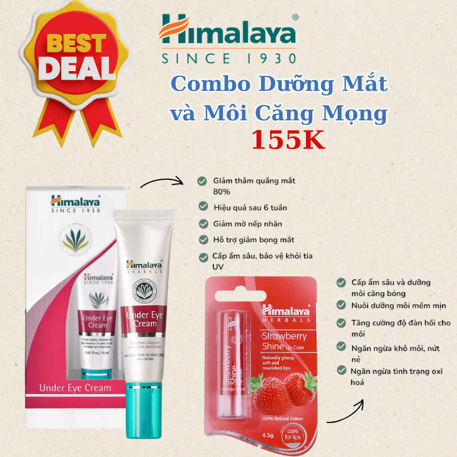 Combo Dưỡng Ẩm Giảm Quầng Thâm Kem Loại Bỏ Thâm Quầng Mắt 15ml Và Son Dưỡng Dâu