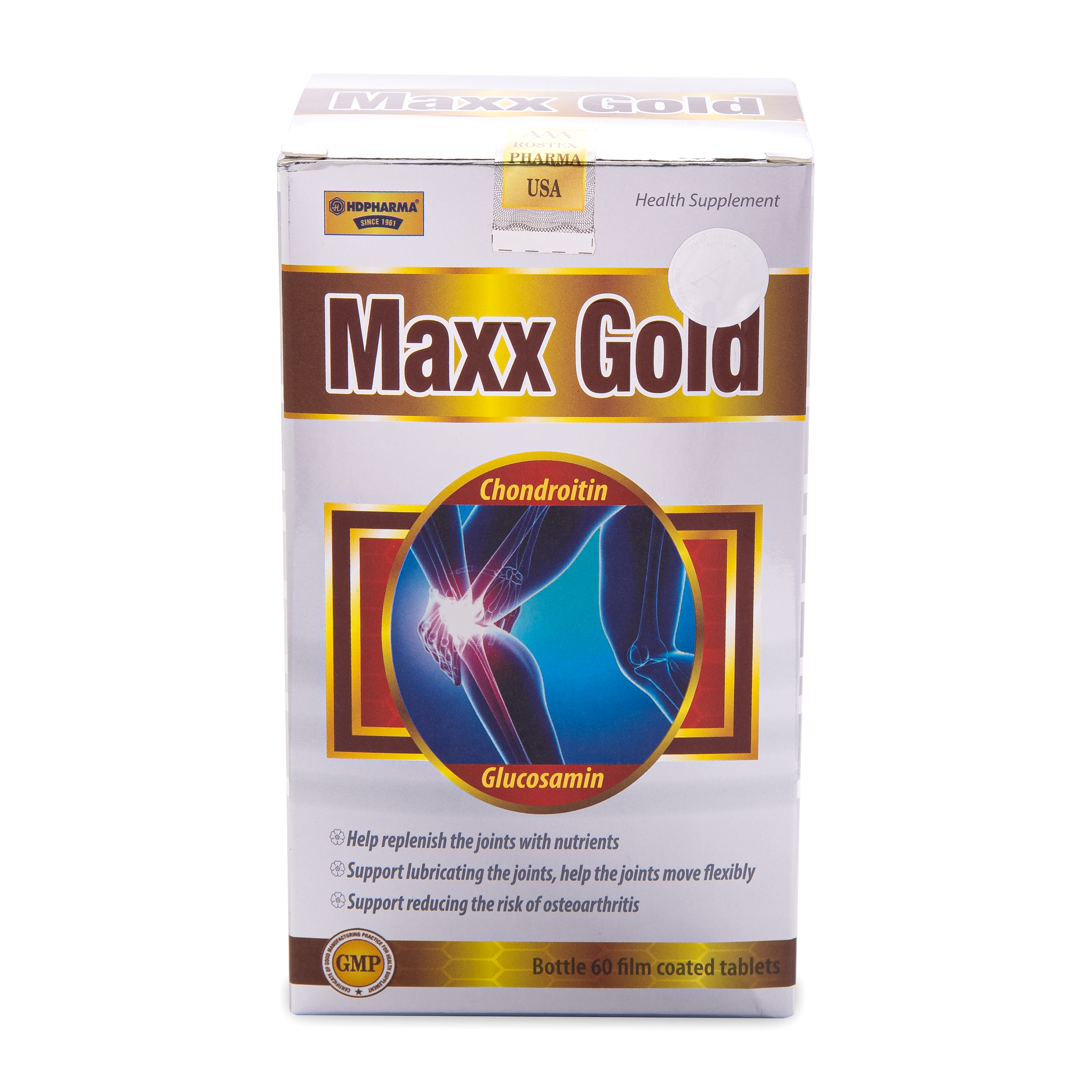 Viên Xương Khớp Maxx Gold Glucosamin giảm đau nhức xương khớp - Hộp vàng 60 viên