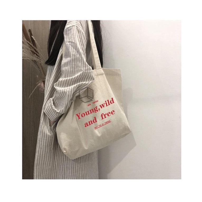 Túi Tote Vải Canvas AND FREEE Nữ phong cách Ulzzang Có ngăn phụ Khóa Kéo chất liệu dày dặn