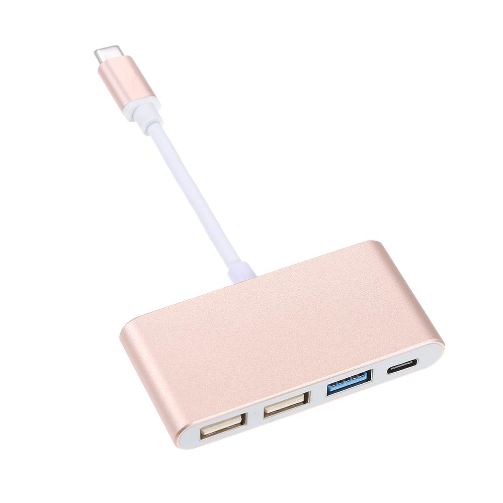 4 in 1 Type-C to Type-C 3 Hub Charging Port Type-C to USB 3.0 Adapter Cable USB C to 3 Hub Fast Speed (Sliver)