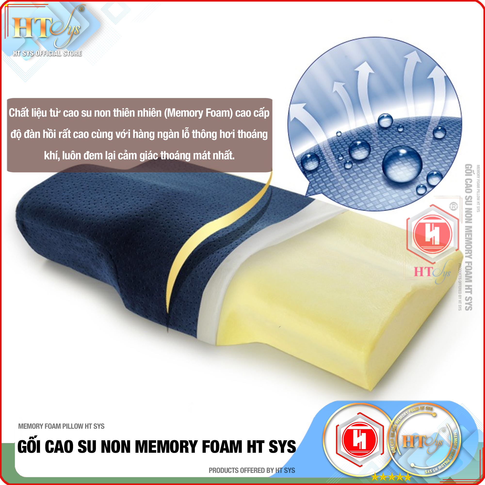 Gối cao su non Memory Foam Pillow công nghệ Nhật Bản - Giúp Ngủ Nhanh - Chống thoái hoá đốt sống cổ - HT SYS - [ Hàng Nhập Khẩu