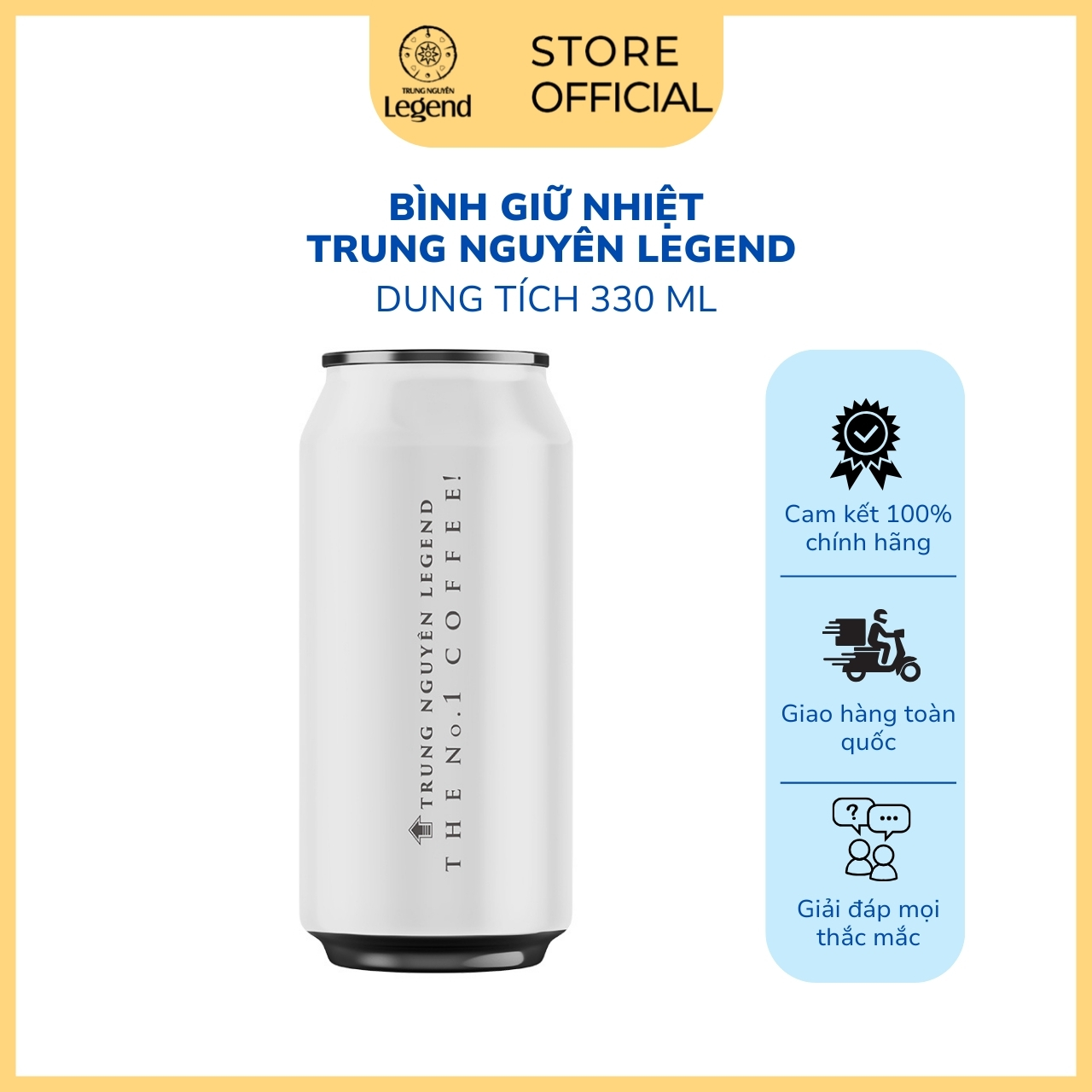 Bình Giữ Nhiệt Trung Nguyên Legend 3 màu Đen, Bạc, Trắng – Trắng