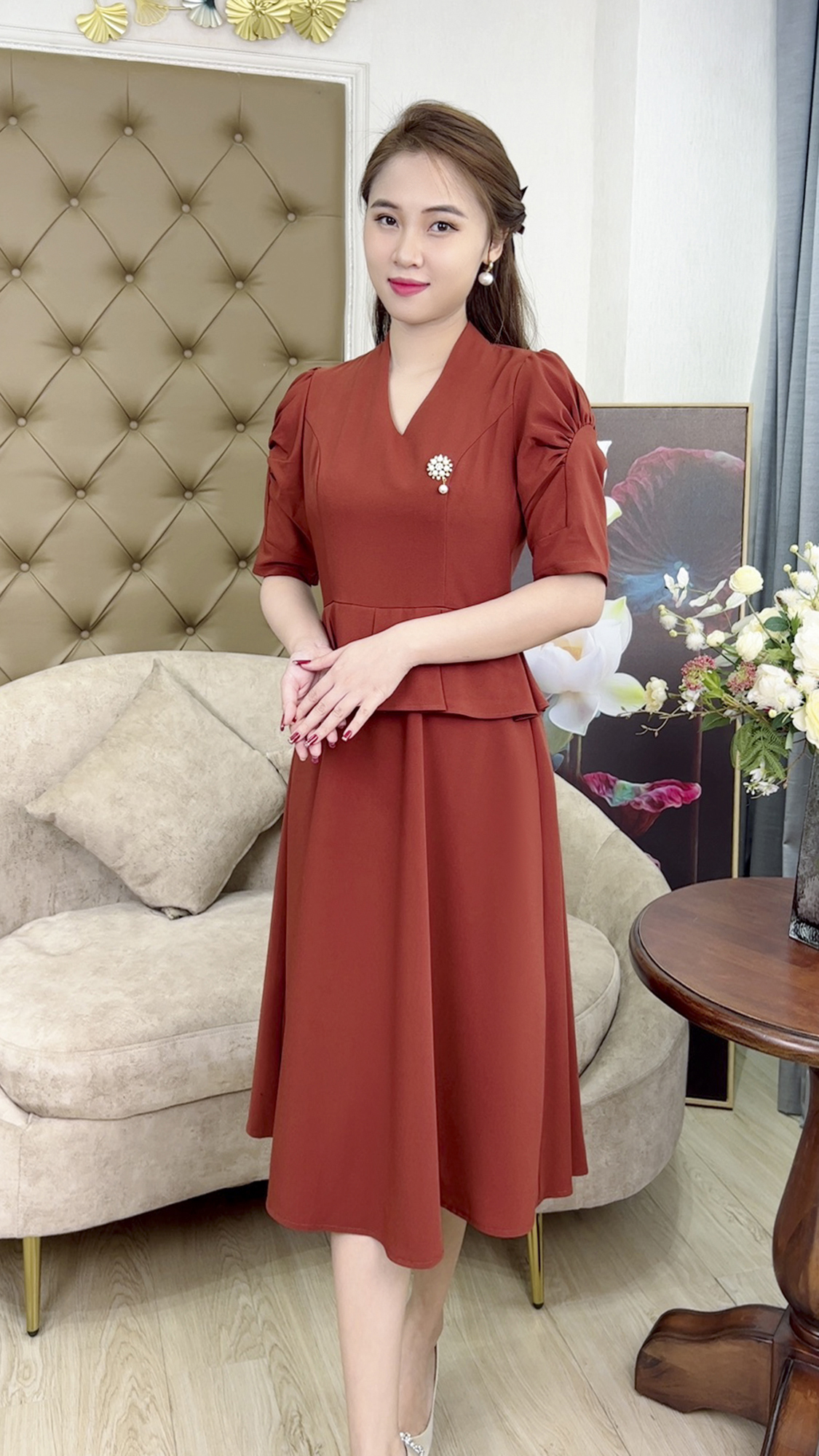 Đầm Quý Bà [ Linh Trà ] (TM 416) Cao Cấp Màu Sắc Trẻ Trung Tươi Sáng Sang Trọng Đi Làm Đi Tiệc