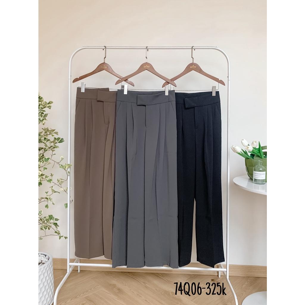 Quần culottes vải nữ cạp cao khuy chéo ống suông 74q06 by germe