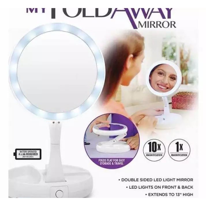 Gương Trang Điểm Make Up Có Đèn Led 2 Mặt, Mặt Sau Phóng Đại Gấp Gọn Tiện Lợi Xoay 360 Độ