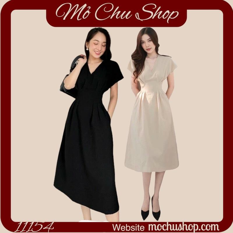 ĐẦM MIDI TAY CÁNH DƠI XẾP LI EO 79908571