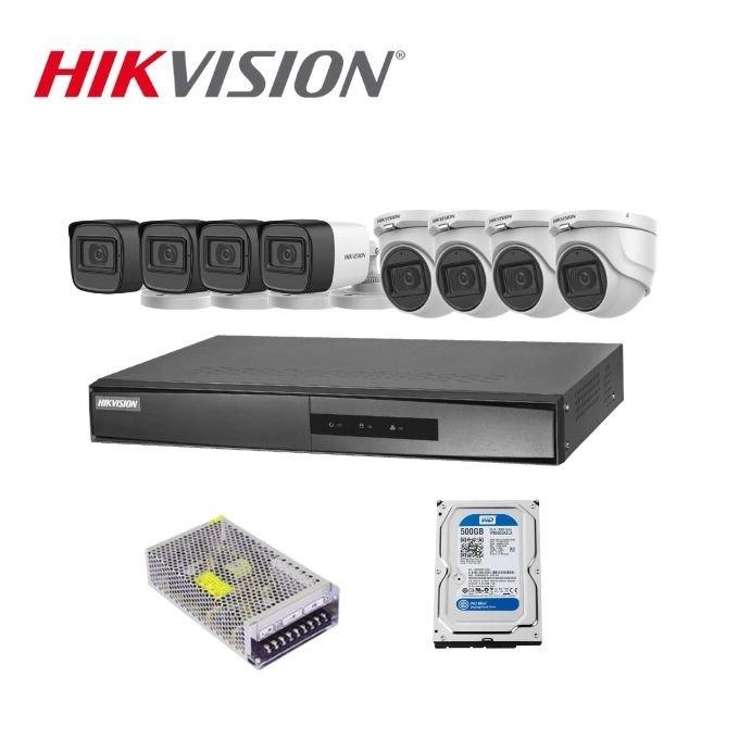 Trọn bộ 8 camera Analog bán cầu và thân trụ Hikvision Tíc hợp micro. Đầu ghi 8 kênh DS-7208HGHI-K1, Full HD - Hàng Chính Hãng