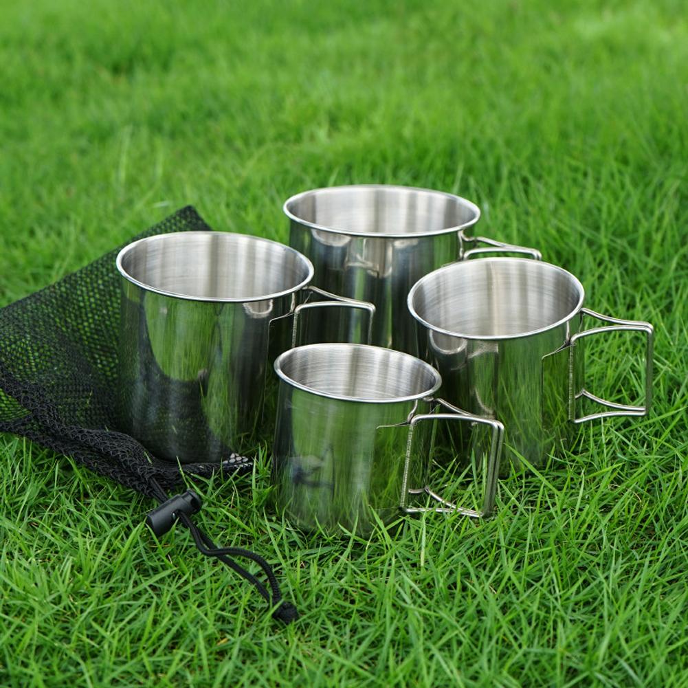 4PCS 304 Stainless Steel Outdoor Camping Cup Set Portable Mountaineering Trekking Cups Travel Hiking Cookware Equipment