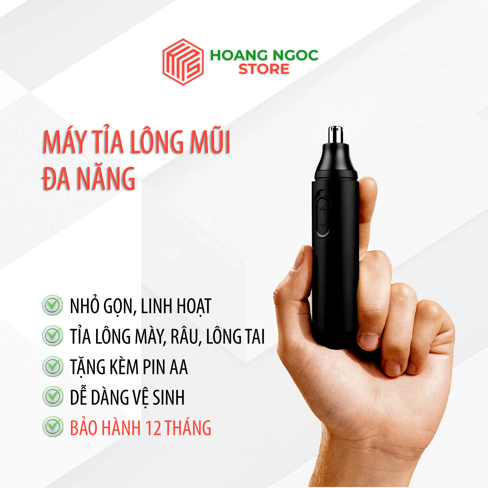 Máy tỉa lông mũi đa năng chạy pin, tỉa râu, lông mày, lông tai, gọn nhẹ linh hoạt