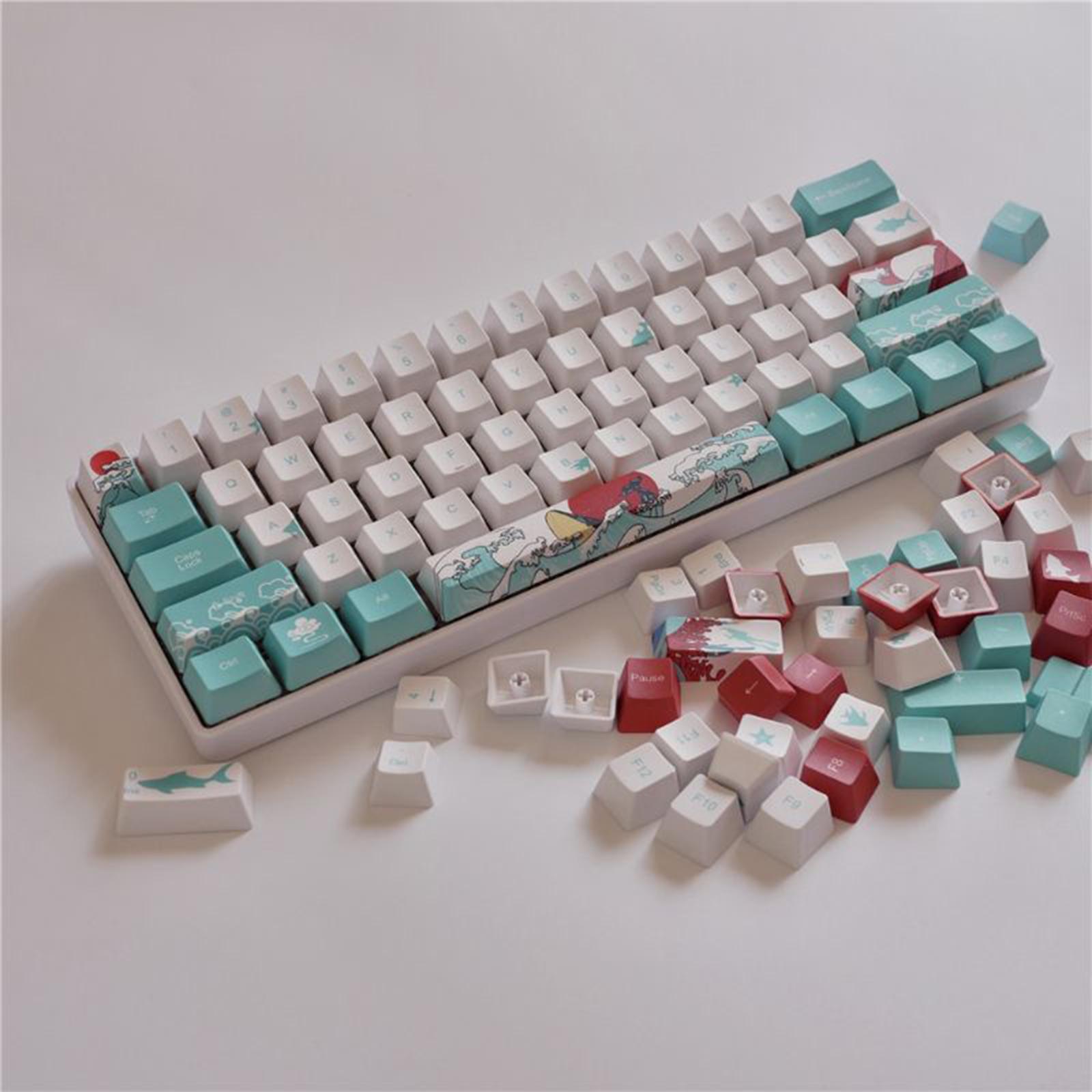 71 Keys Coral Sea Ukiyo-e PBT Keycaps Set for Cherry MX Keyboards English