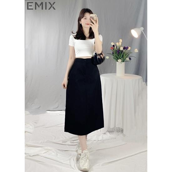 Chân váy kaki dáng dài vintage EMIX (3 màu), basic dress, cạp cao, khóa giữa, chất kaki mềm nhẹ CV180