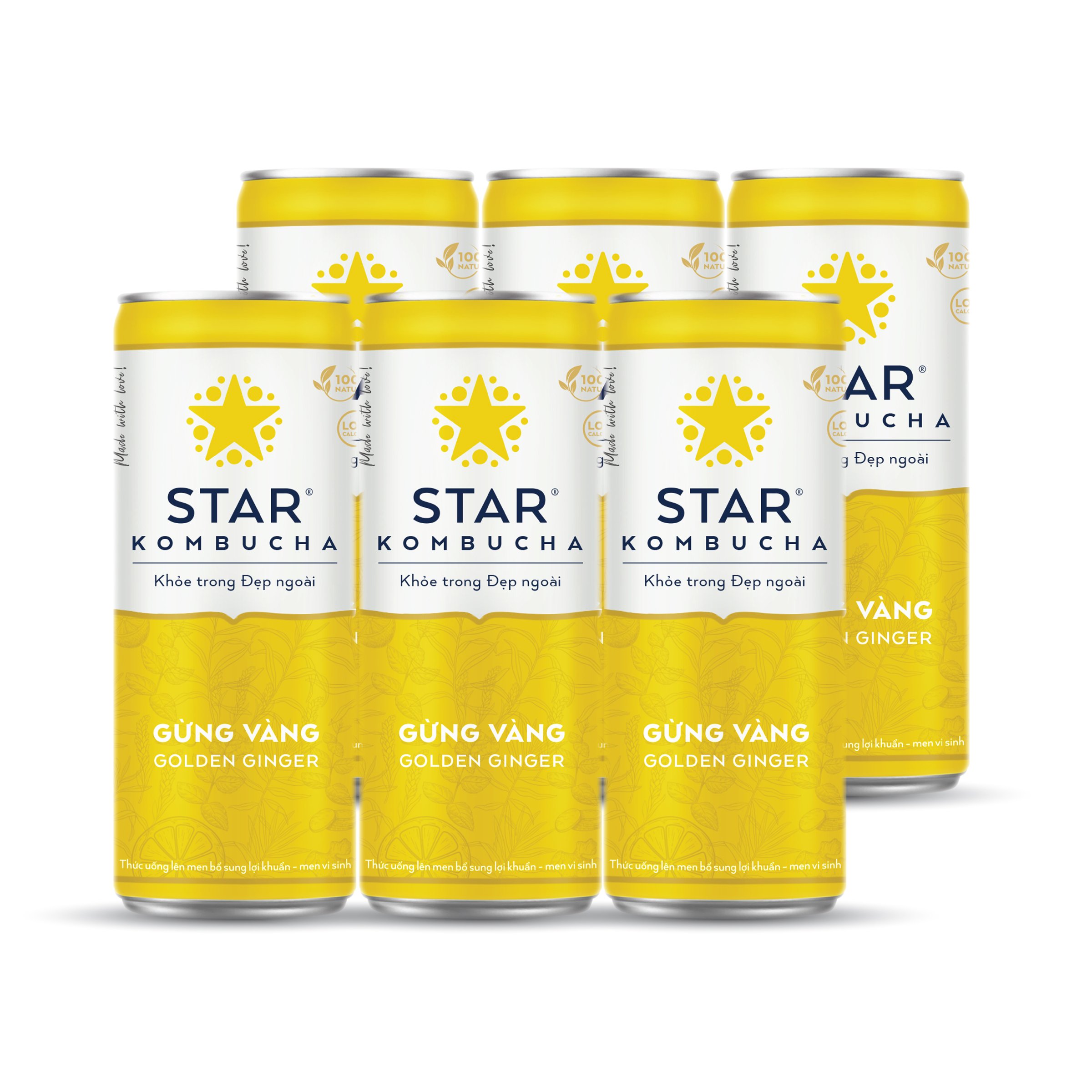 Lốc 6 lon thức uống lên men STAR KOMBUCHA Gừng Vàng / Golden Ginger