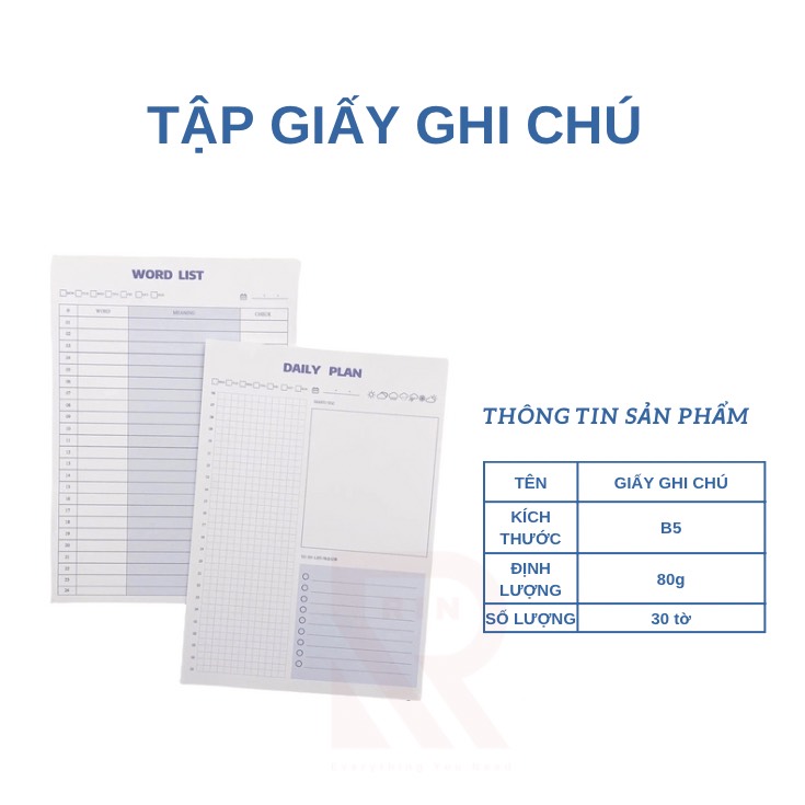 Sổ ghi chú học từ vựng/ giấy ghi chú kế hoạch / giấy học từ vựng đơn giản