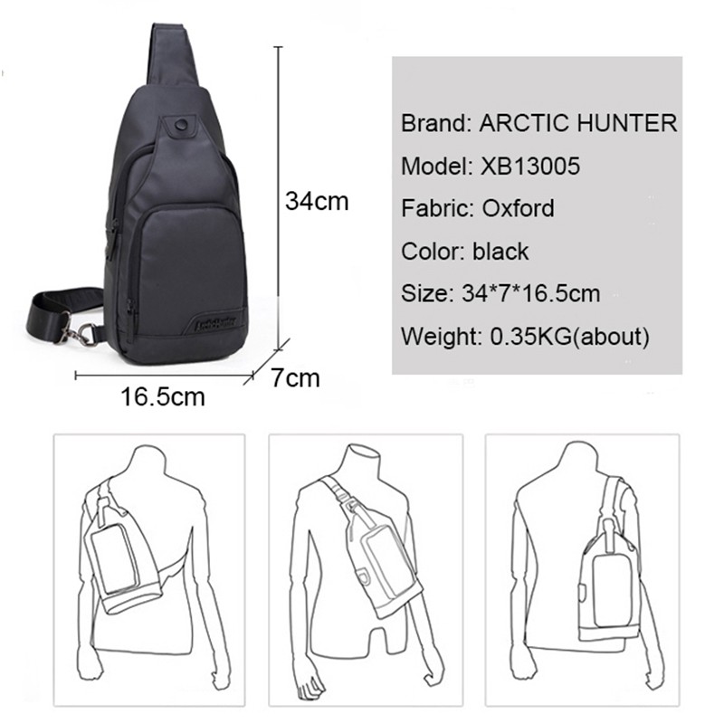 Túi đeo chéo Arctic Hunter XB13005 kiểu dáng trẻ trung, chống nước, ngăn chứa đồ rộng, có cổng tai nghe tiện lợi