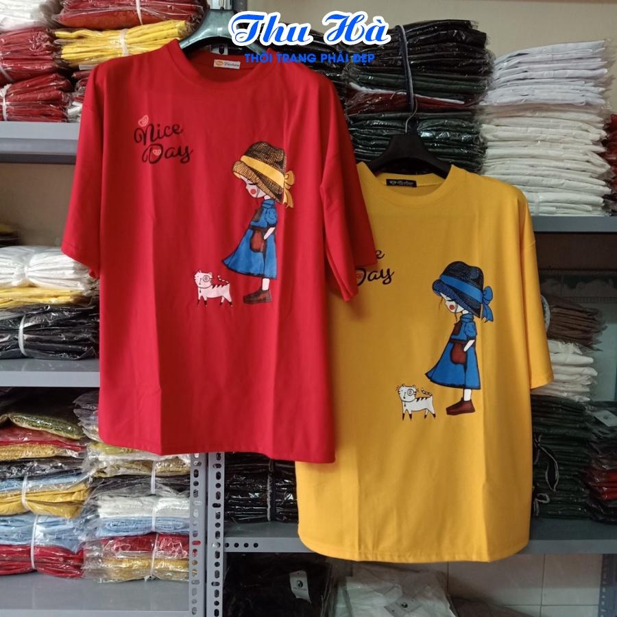 Áo thun form rộng tay lỡ áo phông unisex Thu Hà chất liệu thun cotton in chữ Nice Day