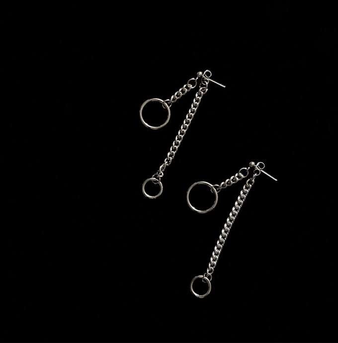 Khuyên tai nối vòng tròn dây xích cá tính